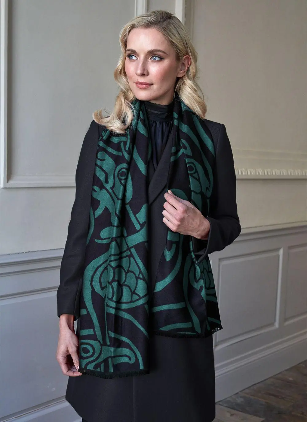 Book Of Kells Green-Black Celtic Reversible Scarf